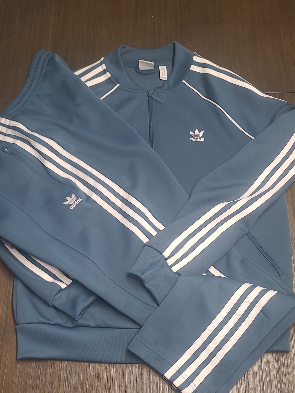 adidas Womens Slate Blue Zip-Up Track Jacket with White Stripes